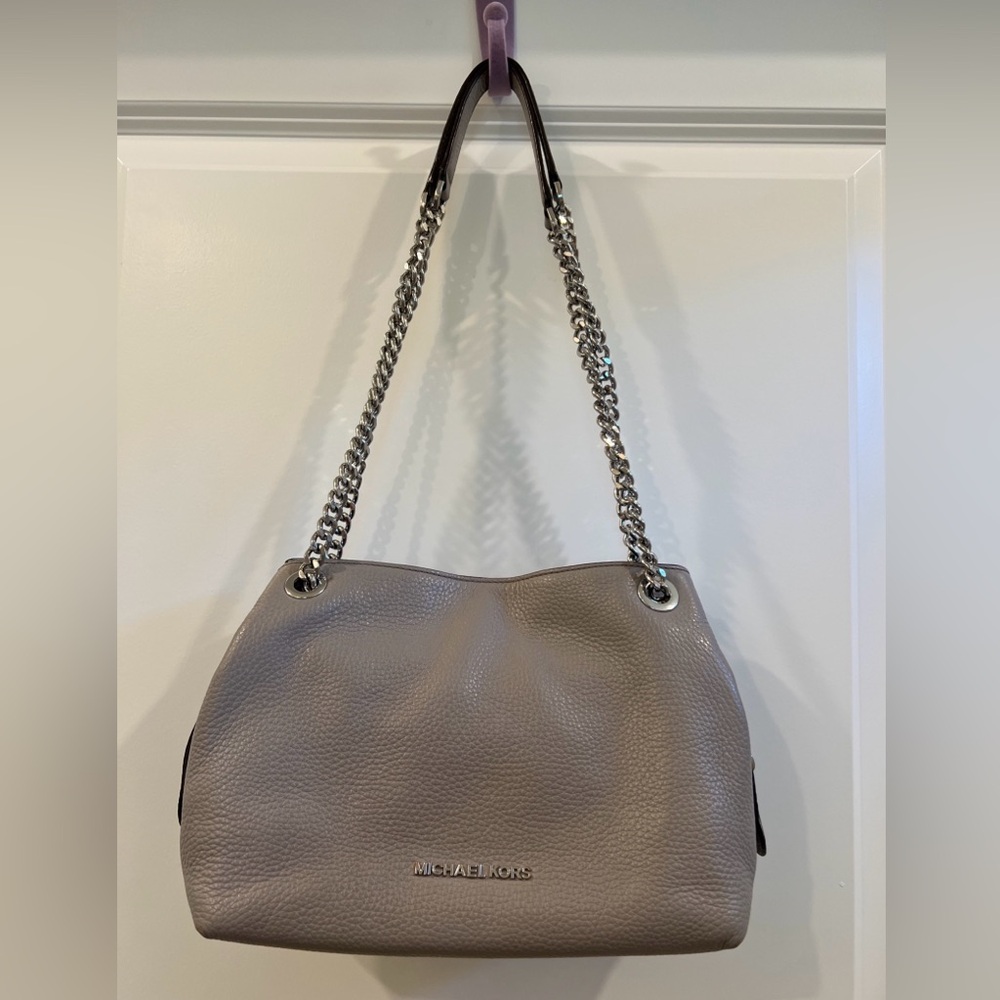 Michael Kors soft light gray Leather Shoulder Bag